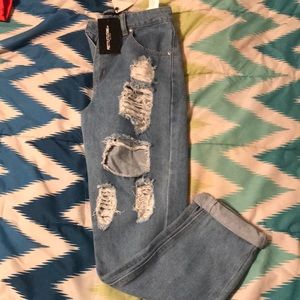 Distressed mom jeans